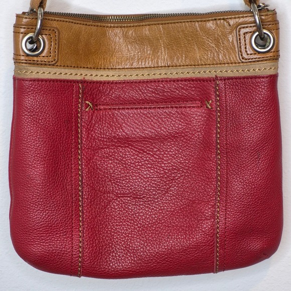 The Sak Kendra Cross Body Pebbled Leather Bag Purse Red Tan Classic Clean Small - Picture 3 of 14